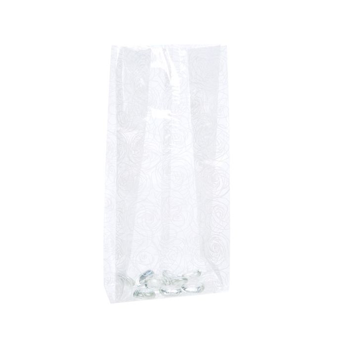 Printed Bags Roses White 10.2x6.4x24.13cm with side gusset