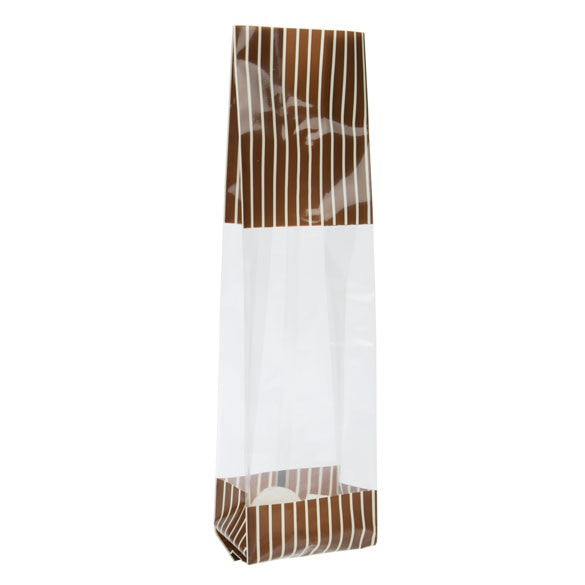 Bedruckte Beutel Braun mit Creme Streifen - 6.7x4.8x27.3cm mit Seitenfalten (100 Stück) [G2BNC]