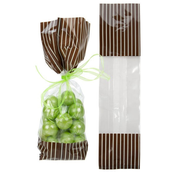 Bedruckte Beutel Braun mit Creme Streifen - 6.7x4.8x27.3cm mit Seitenfalten (100 Stück) [G2BNC]