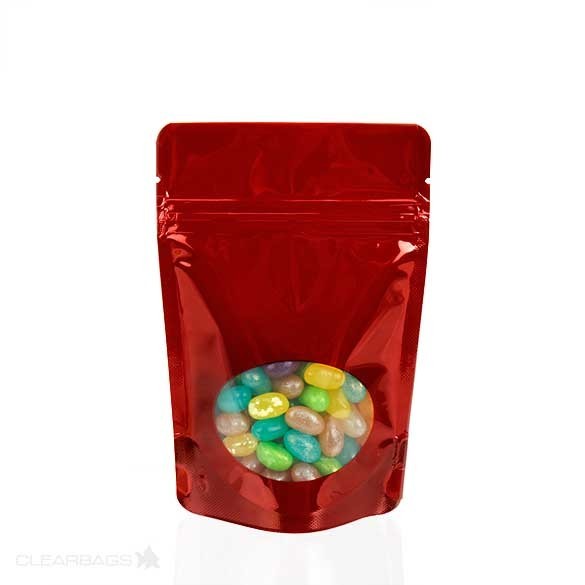 Stand Up Pouches Red with oval Window 13x7x20.5cm | 113 grams