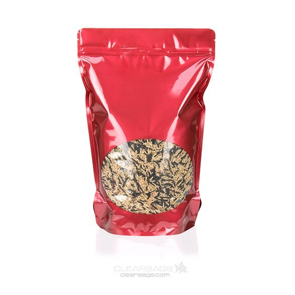 Standbodenbeutel Rot 23x12x34.5cm | 900 Gramm mit rundem Fenster (100 Stück) [ZBGO6R]