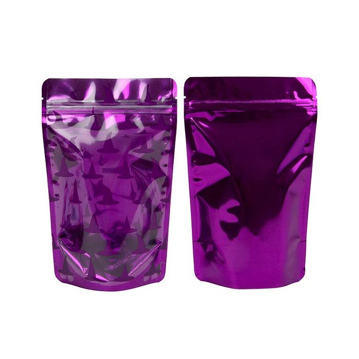 Standbodenbeutel Lila mit Hexenhüte-Druck 13x7.9x20.6cm (25 Stück) [ZBGW3HA]