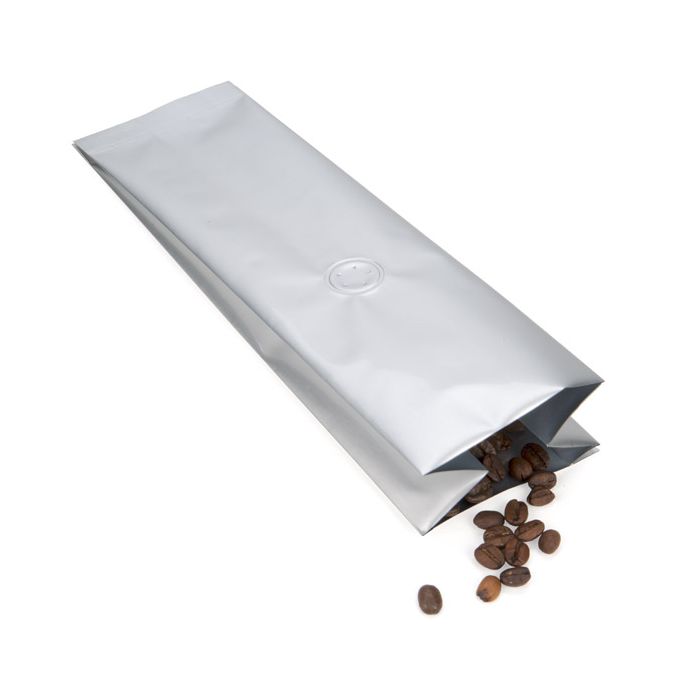 Kaffeebeutel Silber mit Ventil 8x6x26cm | 285 Gramm (50 Stück) [SGC1S]