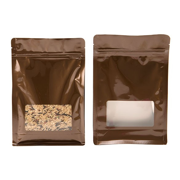Kaffeebeutel Bronze 12.7x4.4x16.5cm mit Fenster (100 Stück) [SQMS3BZ]