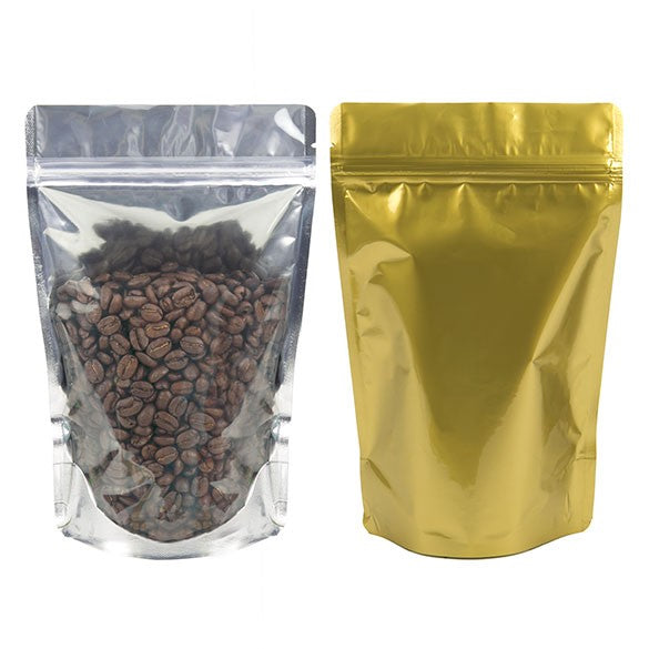 Standbodenbeutel Transparent/Gold 14.6x7.9x23cm | 170 Gramm (100 Stück) [ZBGG58]