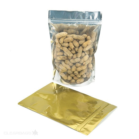 Standbodenbeutel Transparent/Gold 17.8x9.8x25.2cm | 280 Gramm (100 Stück) [ZBGG69]