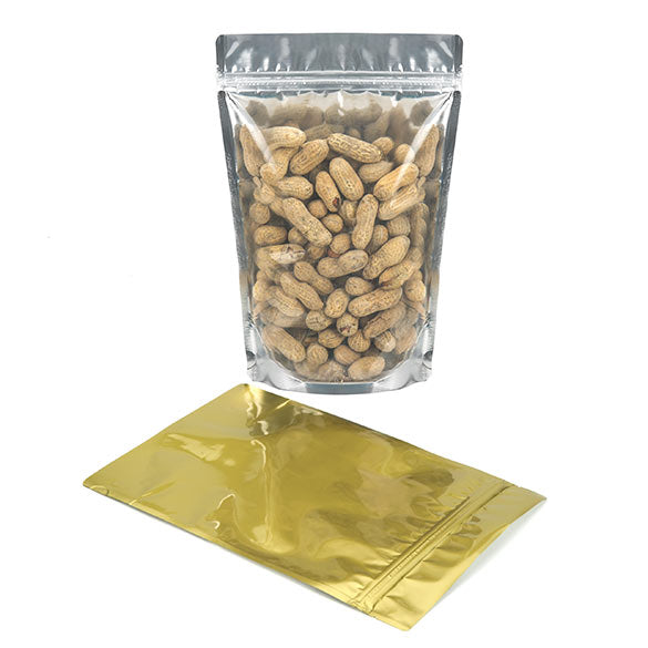 Standbodenbeutel Transparent/Gold 17.8x9.8x25.2cm | 280 Gramm (100 Stück) [ZBGG69]