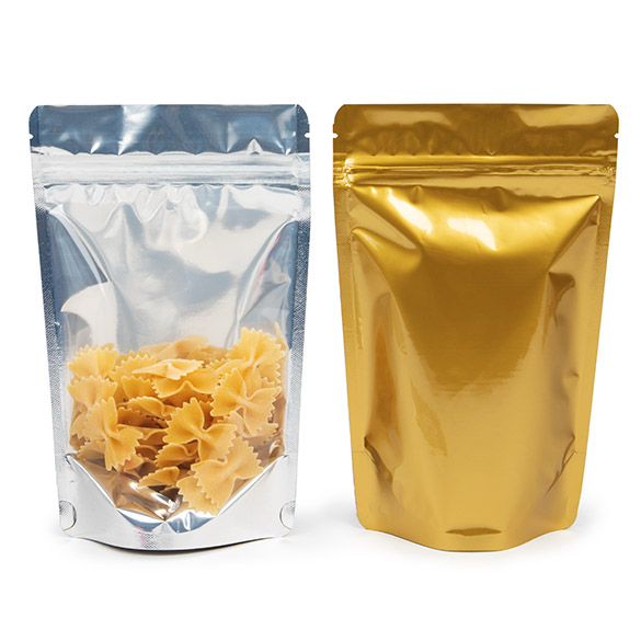 Standbodenbeutel Transparent/Gold 13x7x20.5cm | 110 Gramm (100 Stück) [ZBGG3]