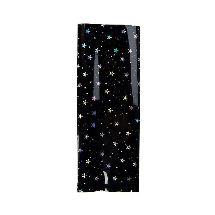 Flat Heat Seal Bags Black Holographic Stars 7,6x20,3 cm