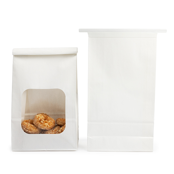 Weißer Kraftbeutel mit Tin-Tie-Verschluss und Sichtfenster 15,2x7x26,7 cm (100 Stück) [TTW3W]