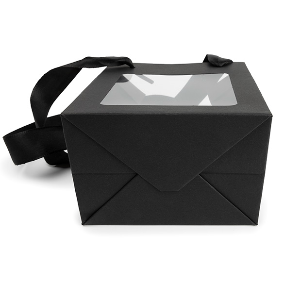 Geschenkbeutel Schwarz mit Sichtfenster 10,2x7x11,4 cm (10 Stück) [GMBW1B]