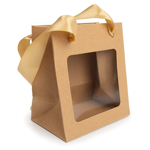 Geschenkbeutel Kraft mit Sichtfenster 10,2x7x11,4 cm (10 Stück) [GMBW1K]