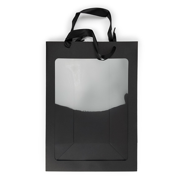 Geschenkbeutel Schwarz mit Sichtfenster 24,9x15,2x35,1 cm (10 Stück) [GMBW3B]