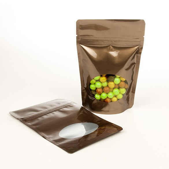 Stand Up Pouches Bronze with oval Window 8x5x13cm | 28 grams