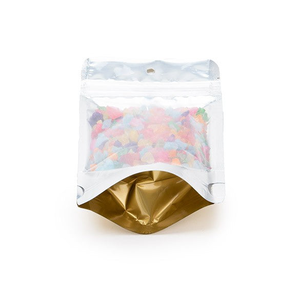 Standbodenbeutel Transparent/Gold 9.5x5.7x15.7cm | 57 Gramm (100 Stück) [ZBGG35]