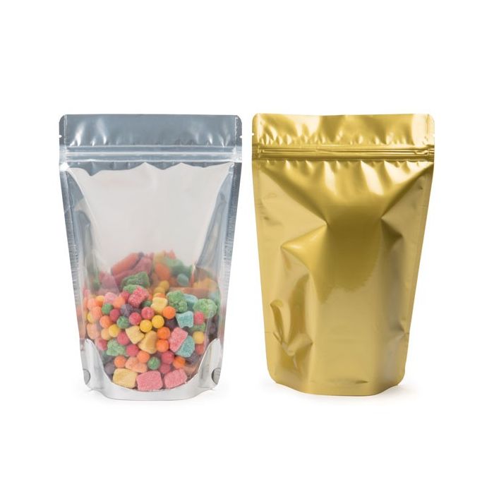 Standbodenbeutel Transparent/Gold 14.9x8.9x23.2.2cm | 310 Gramm (100 Stück) [ZBGG7]