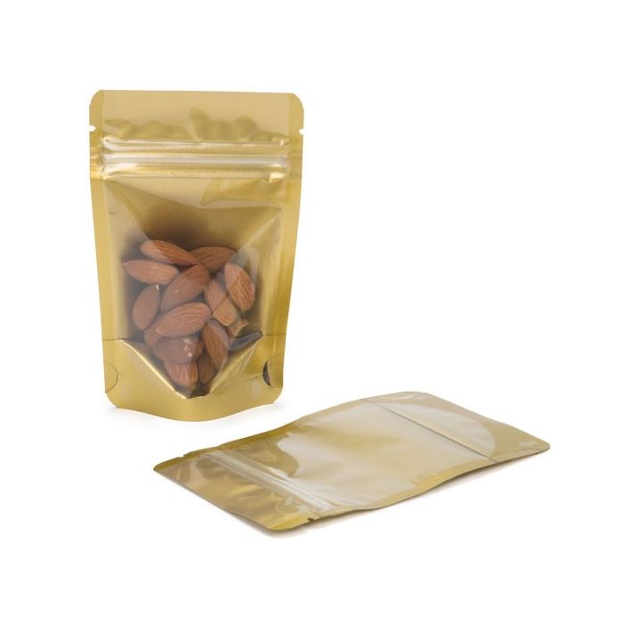 Standbodenbeutel Transparent/Gold 12x7.5x18.5cm | 110 Gramm (100 Stück) [ZBGGC46]