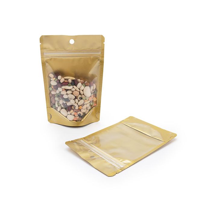 Standbodenbeutel Transparent/Gold 10.2x6x15.2cm mit Aufhängeloch (100 Stück) [ZBGGC2H]