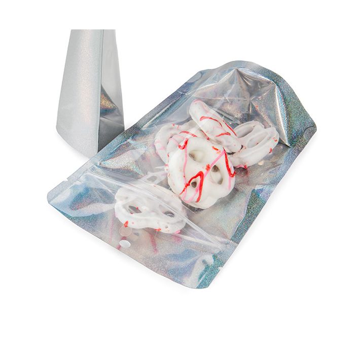 Standbodenbeutel Transparentes/holografisches Glitter 10,2x6x15,2 cm mit Aufhängeloch (25 Stück) [ZBGHG2C]