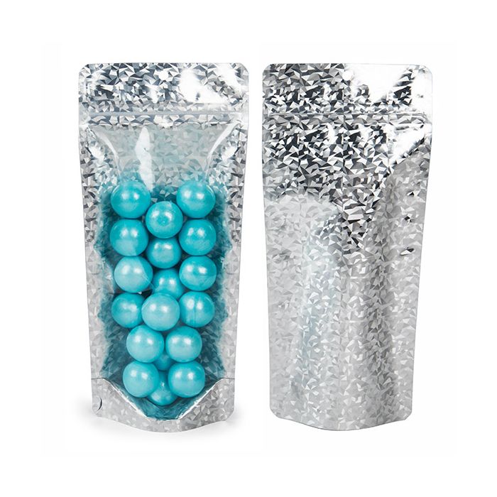 Standbodenbeutel Transparentes/Holografisches Eis 10,8x6x23,8 cm mit Aufhängeloch (25 Stück) [ZBGHI1NC]