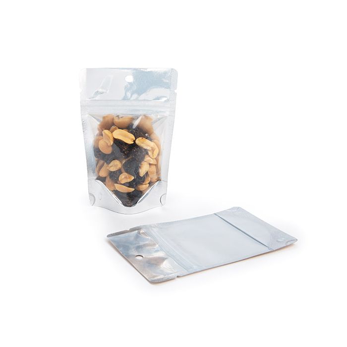 Standbodenbeutel Transparent/Kraft 7.9x5.1x13cm mit Aufhängeloch (100 Stück) [ZBGK1H]