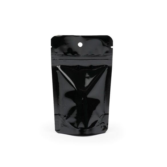 Standbodenbeutel Schwarz 10.2x6x15.2cm | 57 Gramm mit Aufhängeloch (100 Stück) [ZBGM2BH]