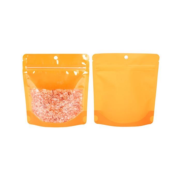 Standbodenbeutel Transparent/Neon Orange 15,9x6,4x14,6 cm mit Aufhängeloch (100 Stück) [ZBGNSHZOR]