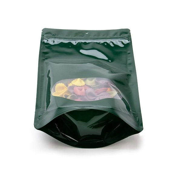 Standbodenbeutel Grün 17x9x28.5cm | 340 Gramm mit rundem Fenster & Aufhängeloch (100 Stück) [ZBGO4HGH]