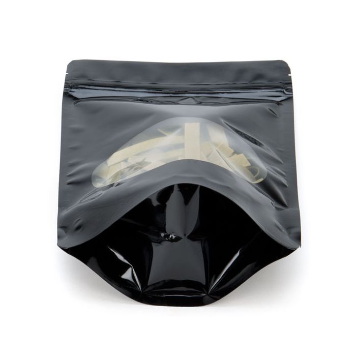 Standbodenbeutel Schwarz 14.9x8.9x23.2cm | 310 Gramm mit rundem Fenster (100 Stück) [ZBGO7B]