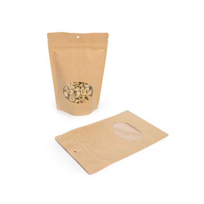 Standbodenbeutel Kraft 14.9x8.9x23.2cm | 310 Gramm mit Fenster (100 Stück) [ZBGO7KH]