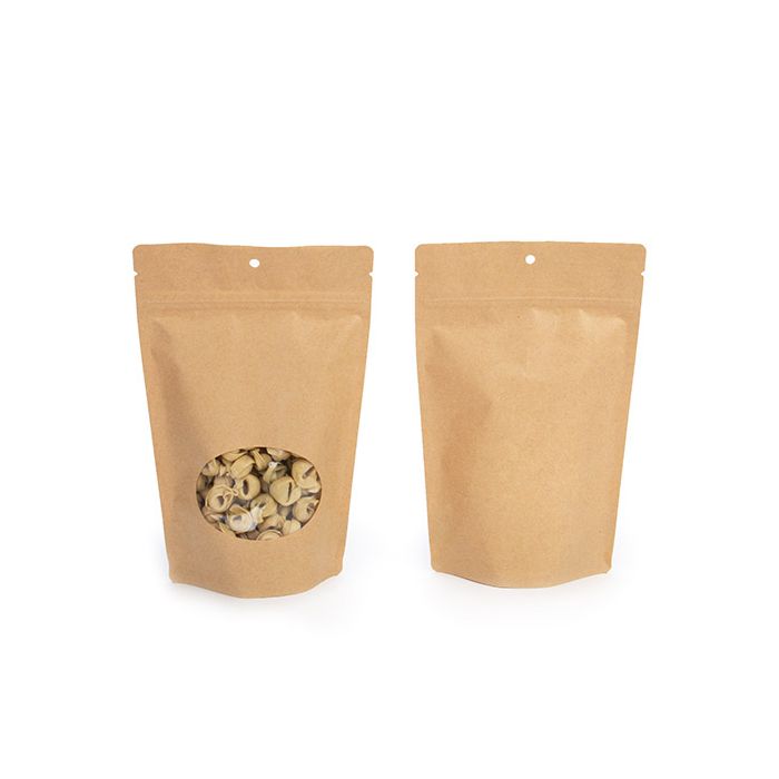 Standbodenbeutel Kraft 14.9x8.9x23.2cm | 310 Gramm mit Fenster (100 Stück) [ZBGO7KH]