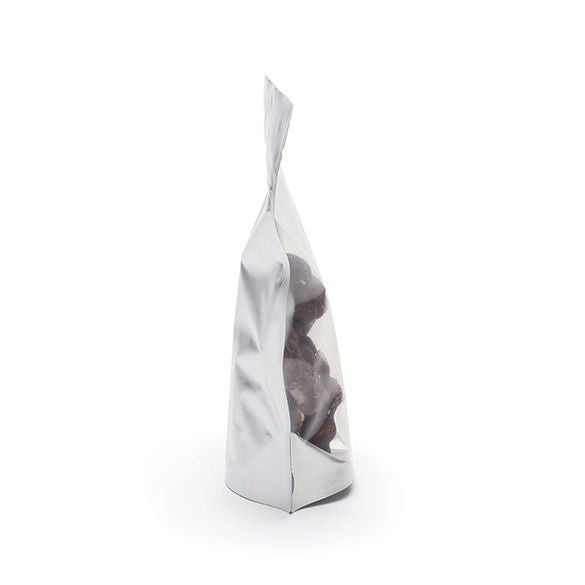 Standbodenbeutel Transparent/Silber 10.2x6x15.2cm | 57 Gramm mit Aufhängeloch (100 Stück) [ZBGS2H]