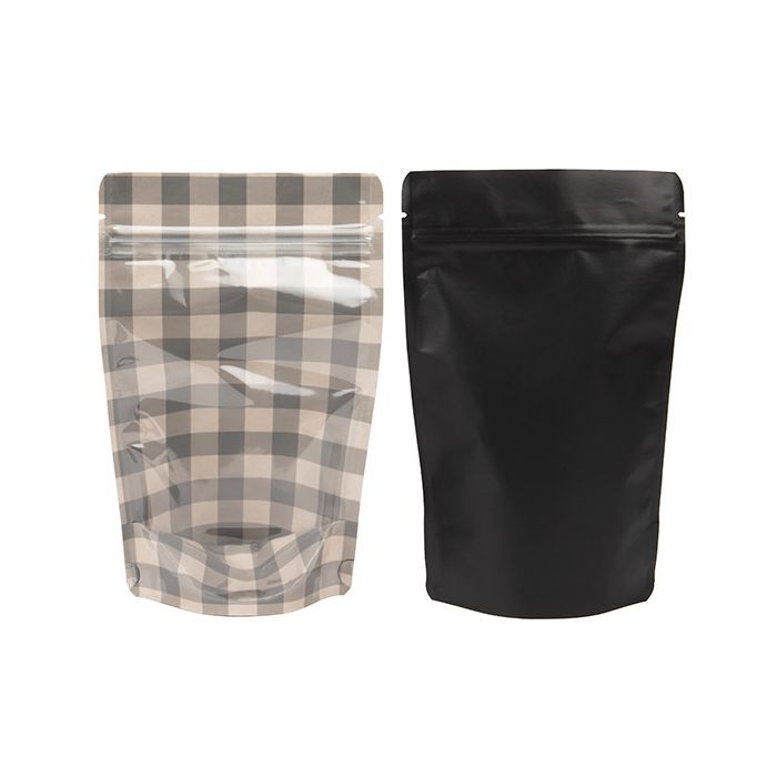 Stand Up Pouches Transparent/Black with Plaid Pattern 13x7,9x20,6 cm