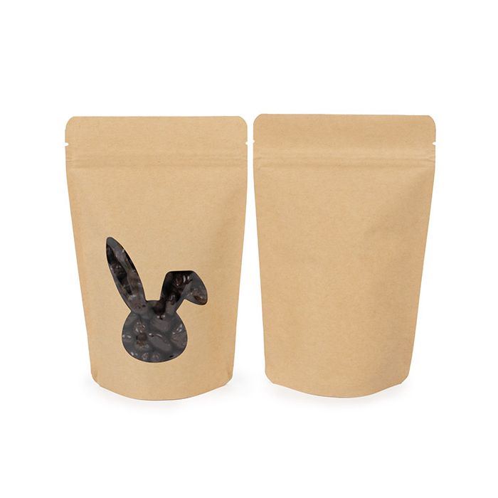 Standbodenbeutel Kraft mit Rabbit Fenster 13x7,9x20,6 cm (25 Stück) [ZBGSW3R]