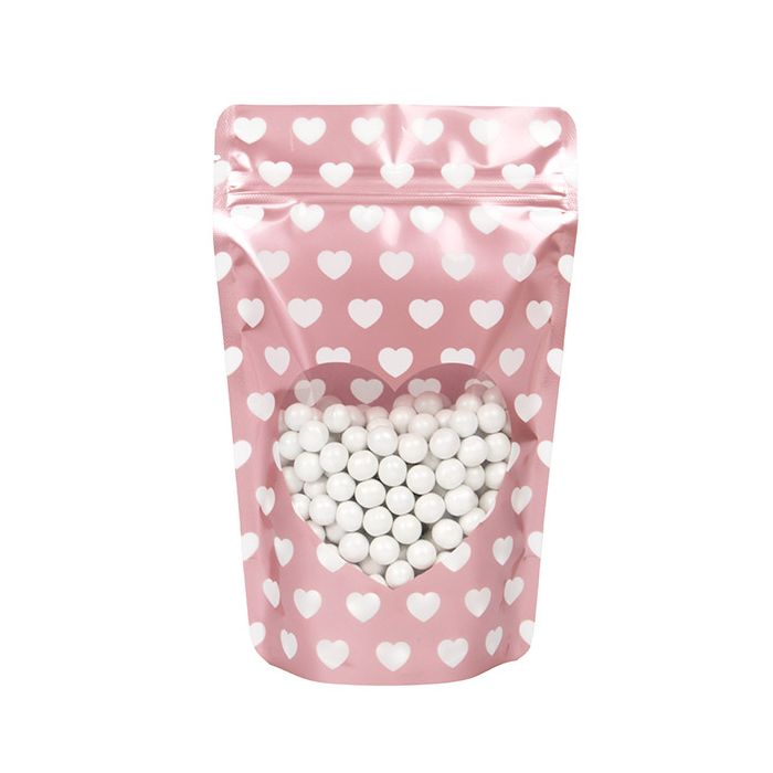 Standbodenbeutel Rose Gold mit Weiß Hearts 13x7,9x20,6 cm (25 Stück) [ZBGSW3WH]