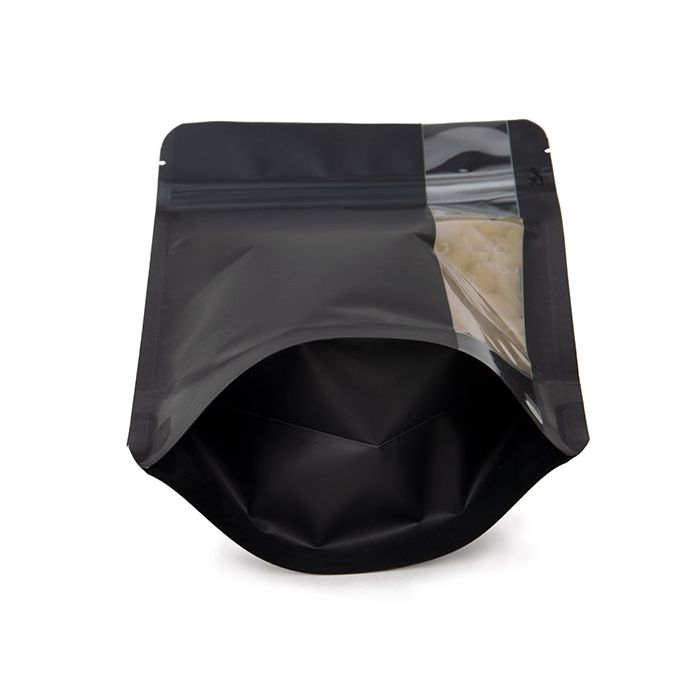 Standbodenbeutel Matt Schwarz mit Vertikalen Fenster 13x7,9x20,6 cm (100 Stück) [ZBGV3MB]