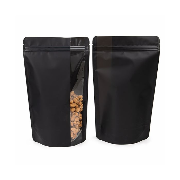 Standbodenbeutel Matt Schwarz mit Vertikalen Fenster 17,2x8,9x28,6 cm (100 Stück) [ZBGV4MB]