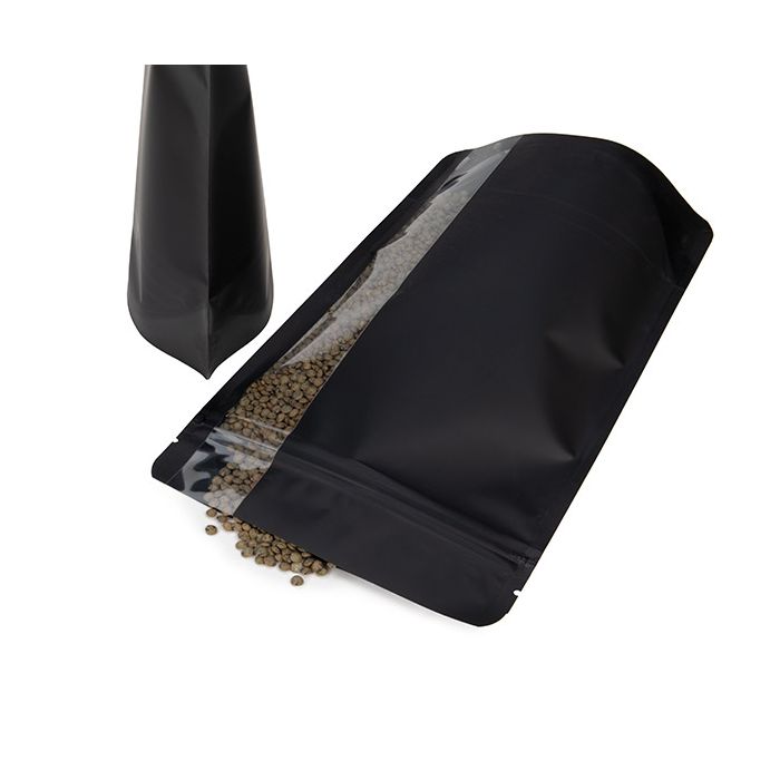 Standbodenbeutel Matt Schwarz mit Vertikalen Fenster 14,9x8,9x23,2 cm (100 Stück) [ZBGV7MB]