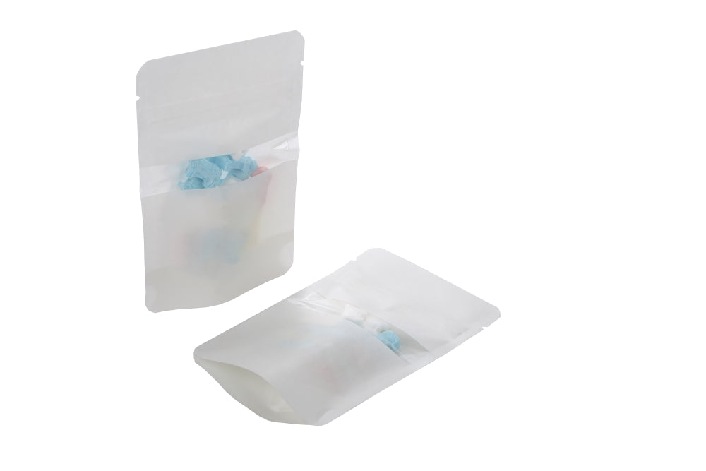 Standbodenbeutel weiß Kraft 8x5x13cm | 28 Gramm (100 Stück) [ZBGW1WK]