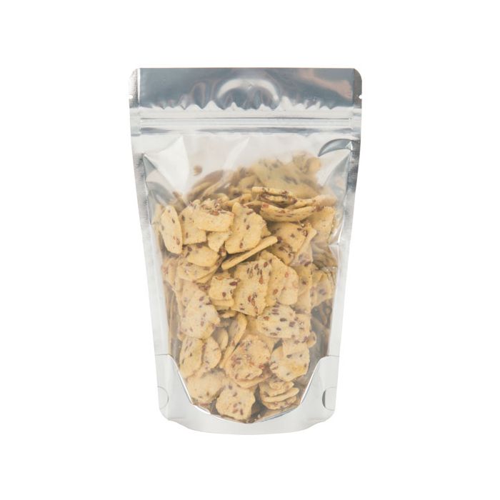 Standbodenbeutel Transparent/Weiß 13x8x20.5cm | 110 Gramm (100 Stück) [ZBGW3]