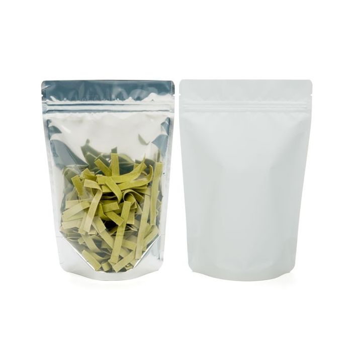 Standbodenbeutel Transparent/Weiß 14.9x8.9x23.2cm | 310 Gramm (100 Stück) [ZBGW7]