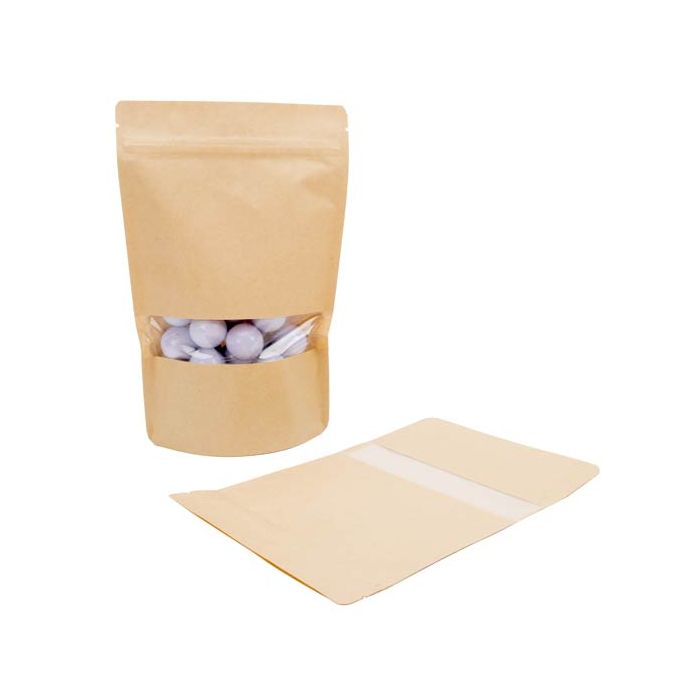 Standbodenbeutel Kraft 14.9x8.9x23.2cm mit Fenster (100 Stück) [ZBGW7K]