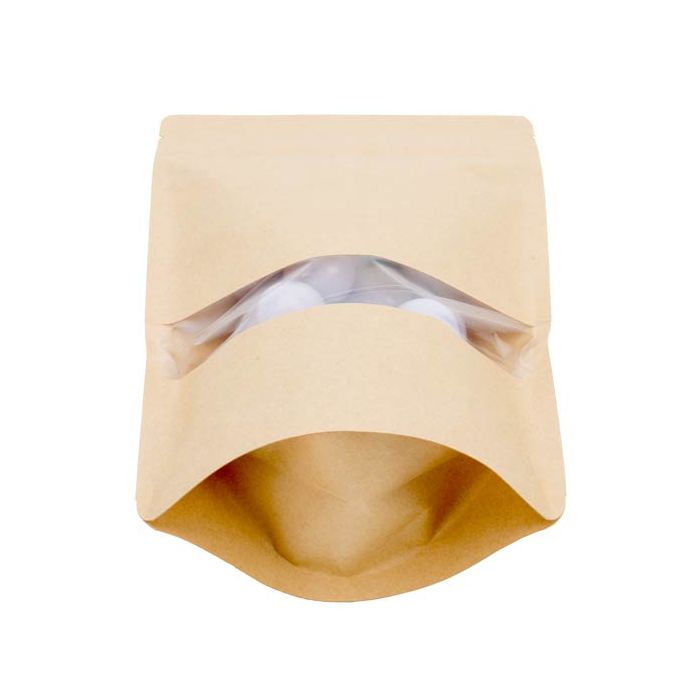 Standbodenbeutel Kraft 14.9x8.9x23.2cm mit Fenster (100 Stück) [ZBGW7K]