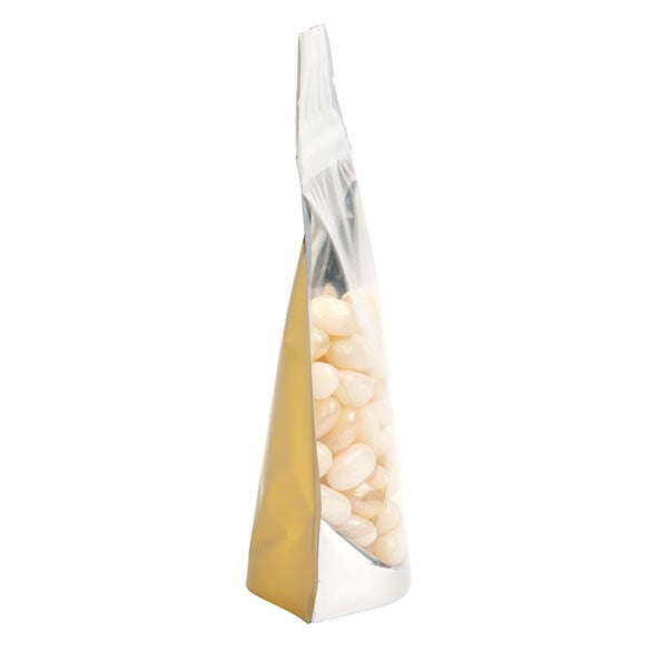 Standbodenbeutel Transparent/Gold 9.5x5.7x15.7cm | 57 Gramm (100 Stück) [ZBGG35]