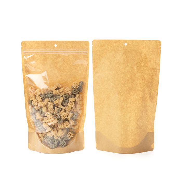 Stand Up Pouches Transparent/Kraft 17,1x8,9x28,6cm With Hanghole