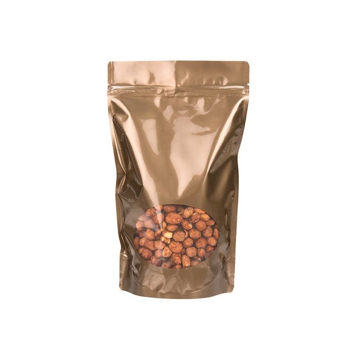 Standbodenbeutel Bronze 17x9x28.5cm | 340 Gramm mit rundem Fenster (100 Stück) [ZBGO4BZ]