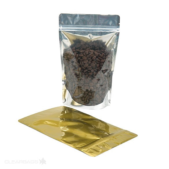 Standbodenbeutel Transparent/Gold 14.6x7.9x23cm | 170 Gramm (100 Stück) [ZBGG58]