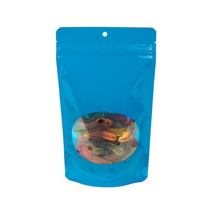 Stand Up Pouches Blue With Oval Window 13x7,9x20,6cm With Hanghole