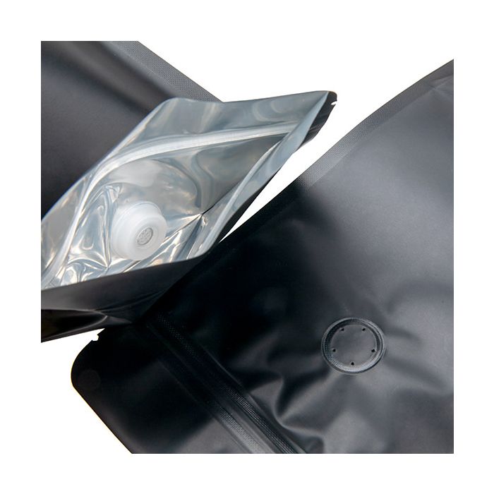 Standbodenbeutel Schwarz 13x7.9x20.6cm 113 Gramm mit Ventil (100 Stück) [ZBGM3MBV]