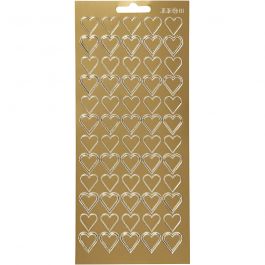 Sticker, Herzen, Blatt 10x23 cm, Gold, 1 Bl. [HOB-170017]
